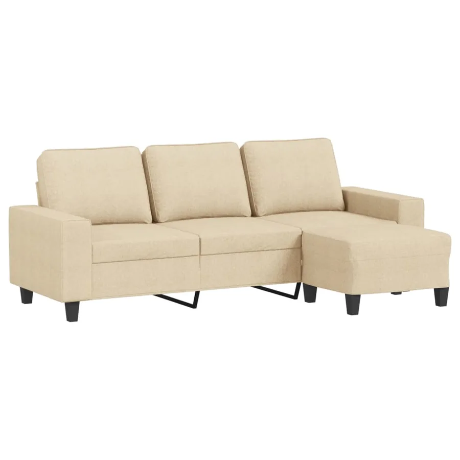 Canapé à 3 places avec repose-pieds Crème 180 cm Tissu - 2