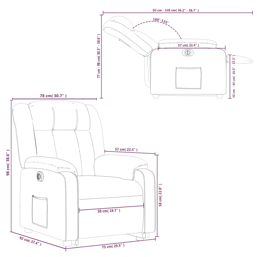 Fauteuil inclinable électrique gris foncé tissu - 17