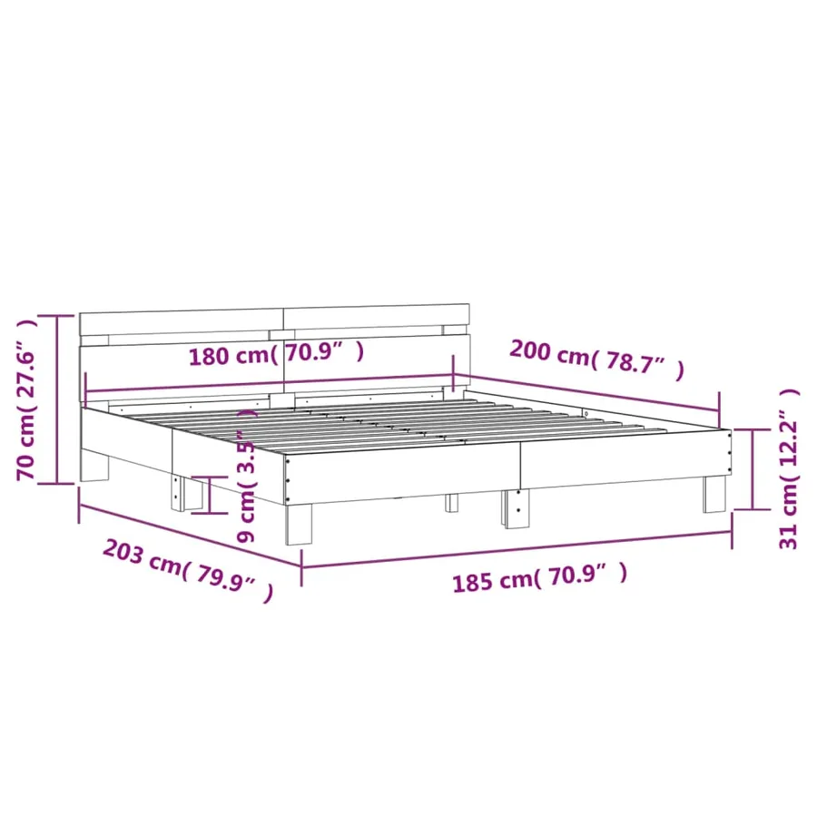 Cadre de lit avec LED sans matelas noir 180x200 cm - 15