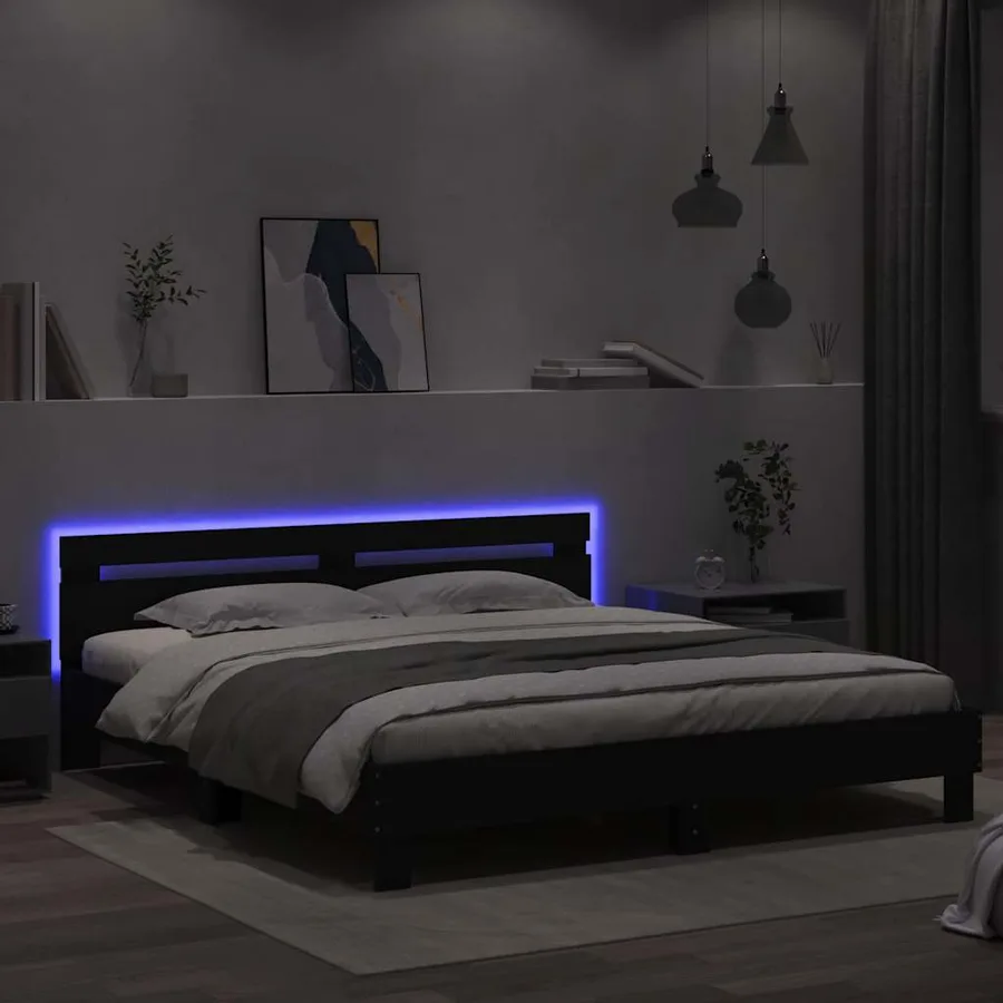 Cadre de lit avec LED sans matelas noir 180x200 cm - 4