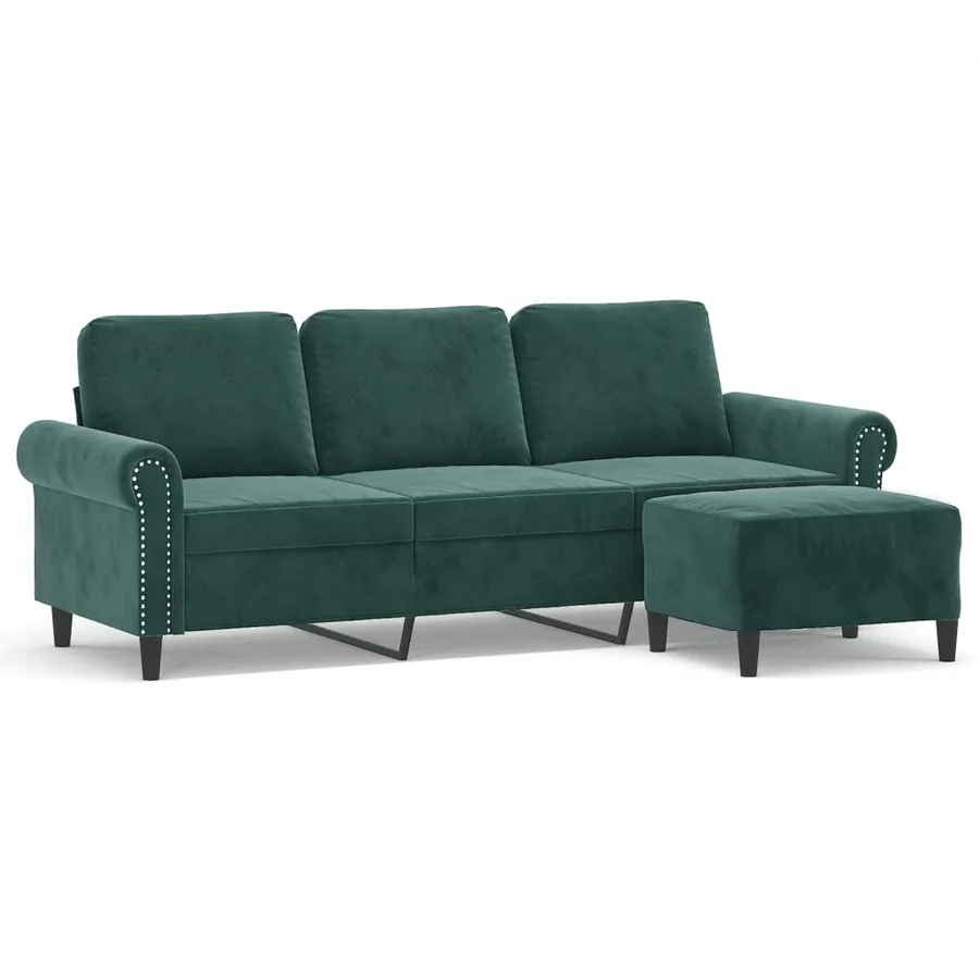 Canapé à 3 places avec repose-pieds Vert foncé 180 cm Velours - 2