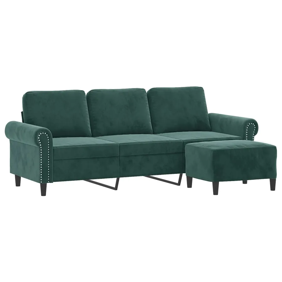 Canapé à 3 places avec repose-pieds Vert foncé 180 cm Velours - 3