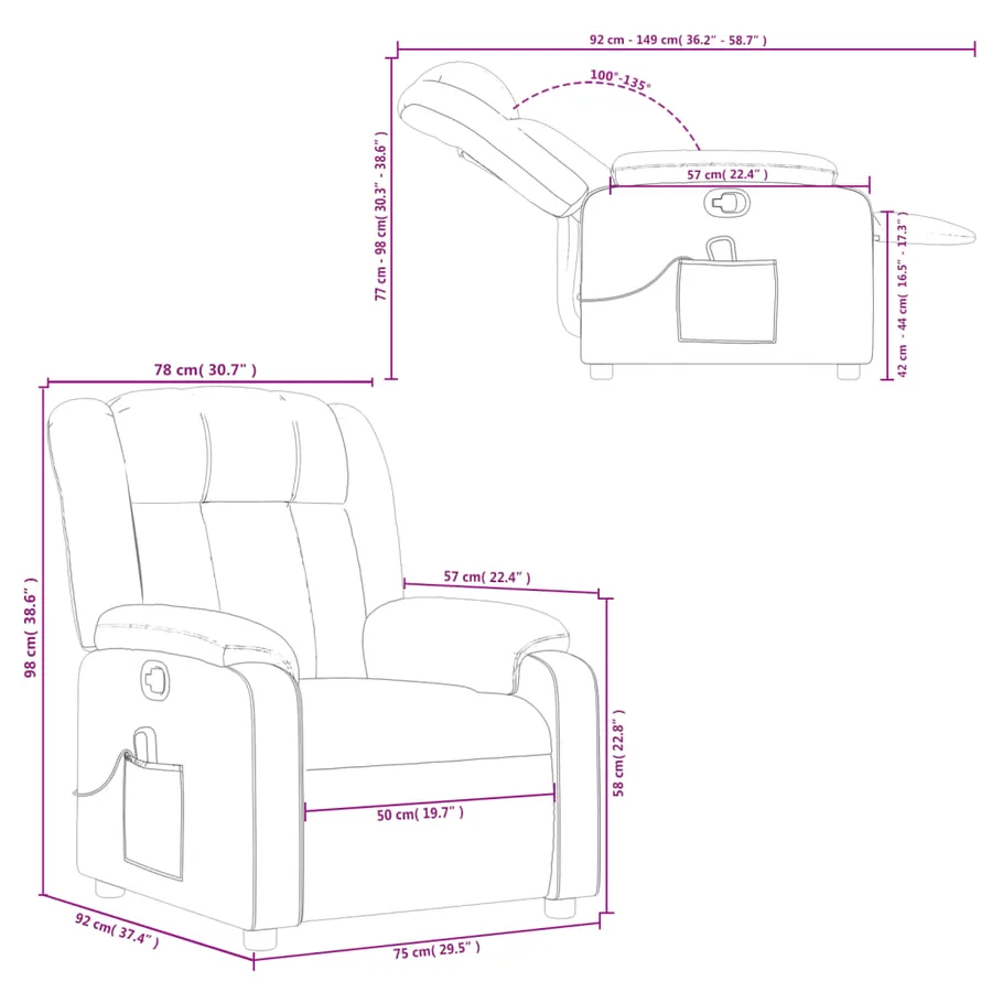 Fauteuil de massage inclinable Marron foncé Tissu - 12