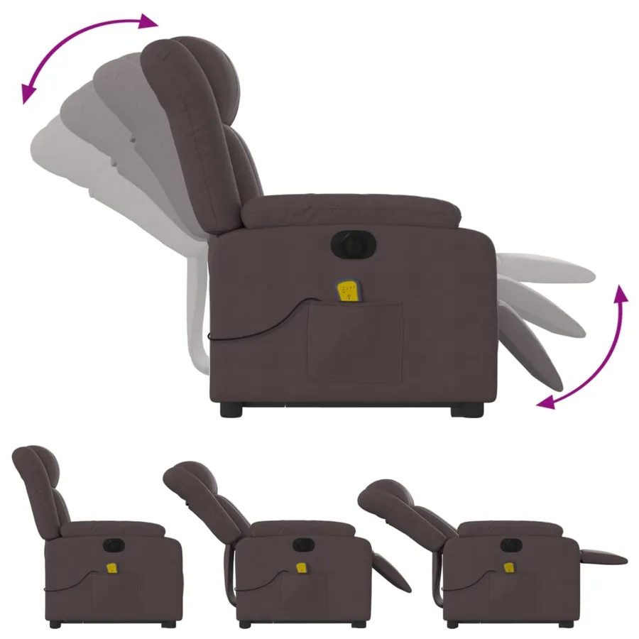 Fauteuil inclinable de massage électrique Marron foncé Tissu - 7