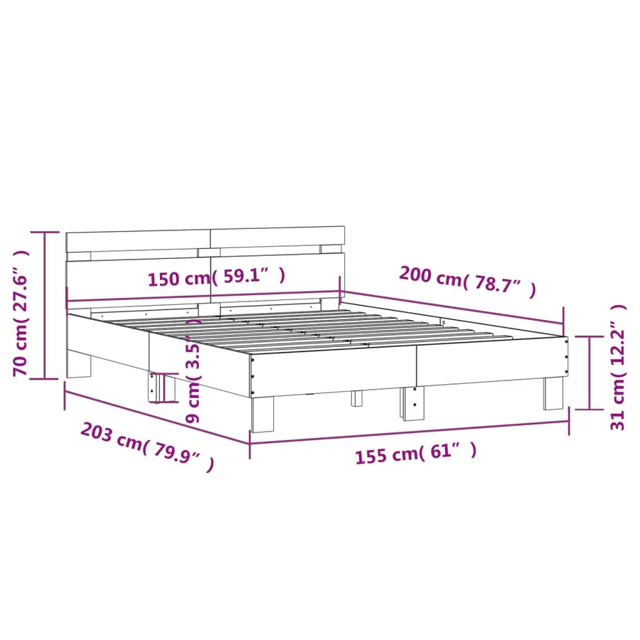 Cadre de lit avec LED sans matelas blanc 150x200 cm - 16