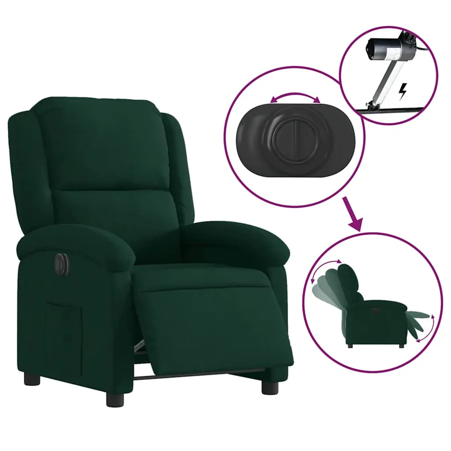 Fauteuil inclinable électrique vert foncé velours - 6