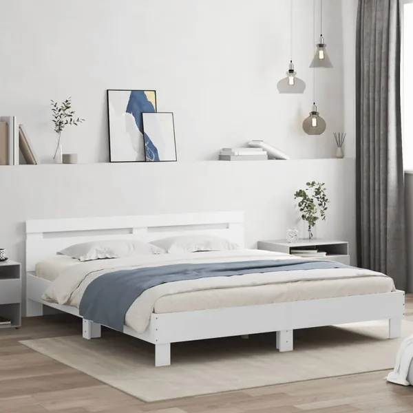 Cadre de lit avec LED sans matelas blanc 160x200 cm
