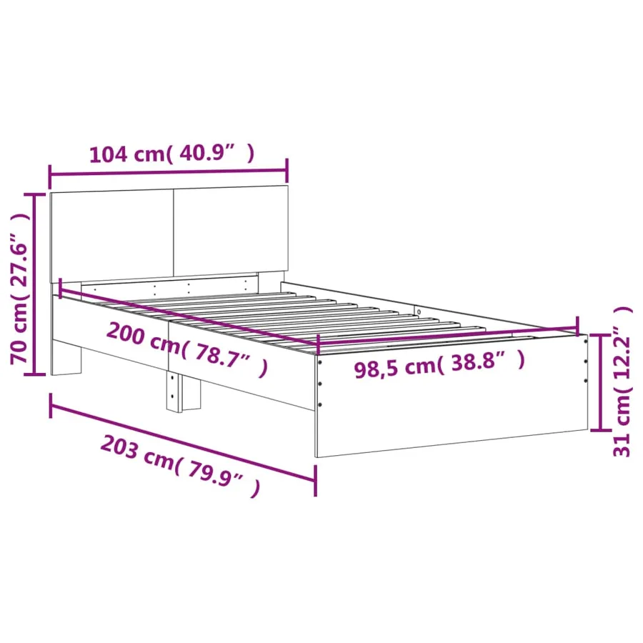 Cadre de lit sans matelas avec tête de lit 100x200 cm - 10