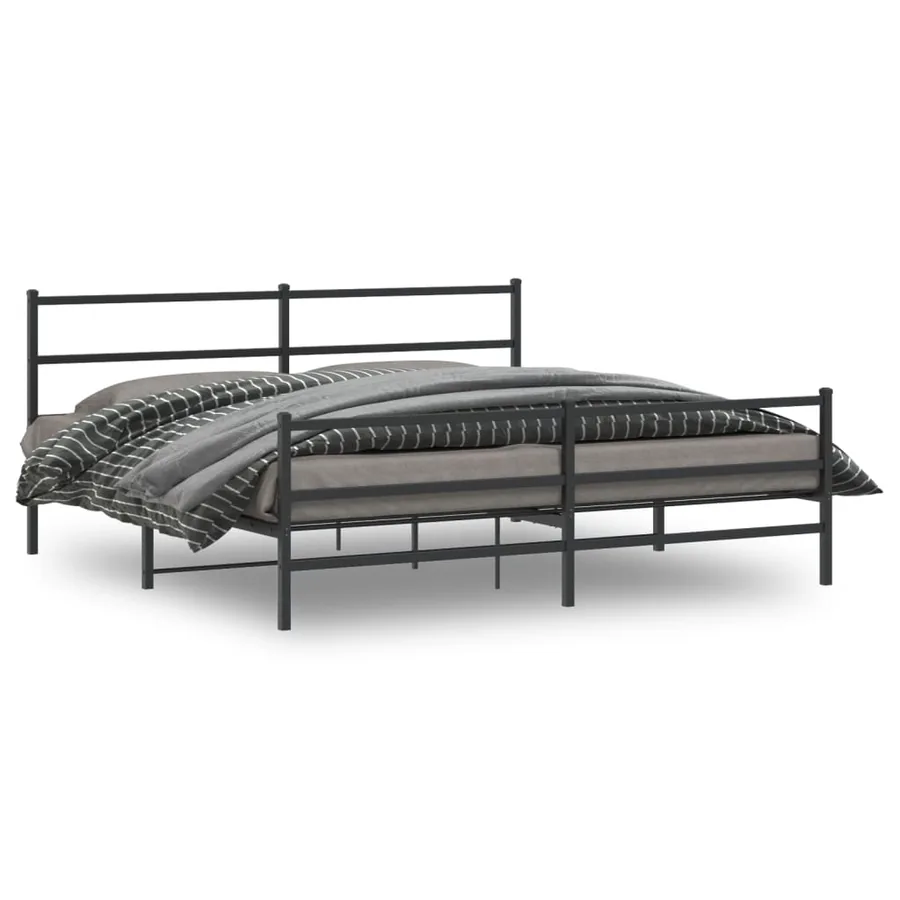 Cadre de lit métal sans matelas avec pied de lit noir 200x200cm
