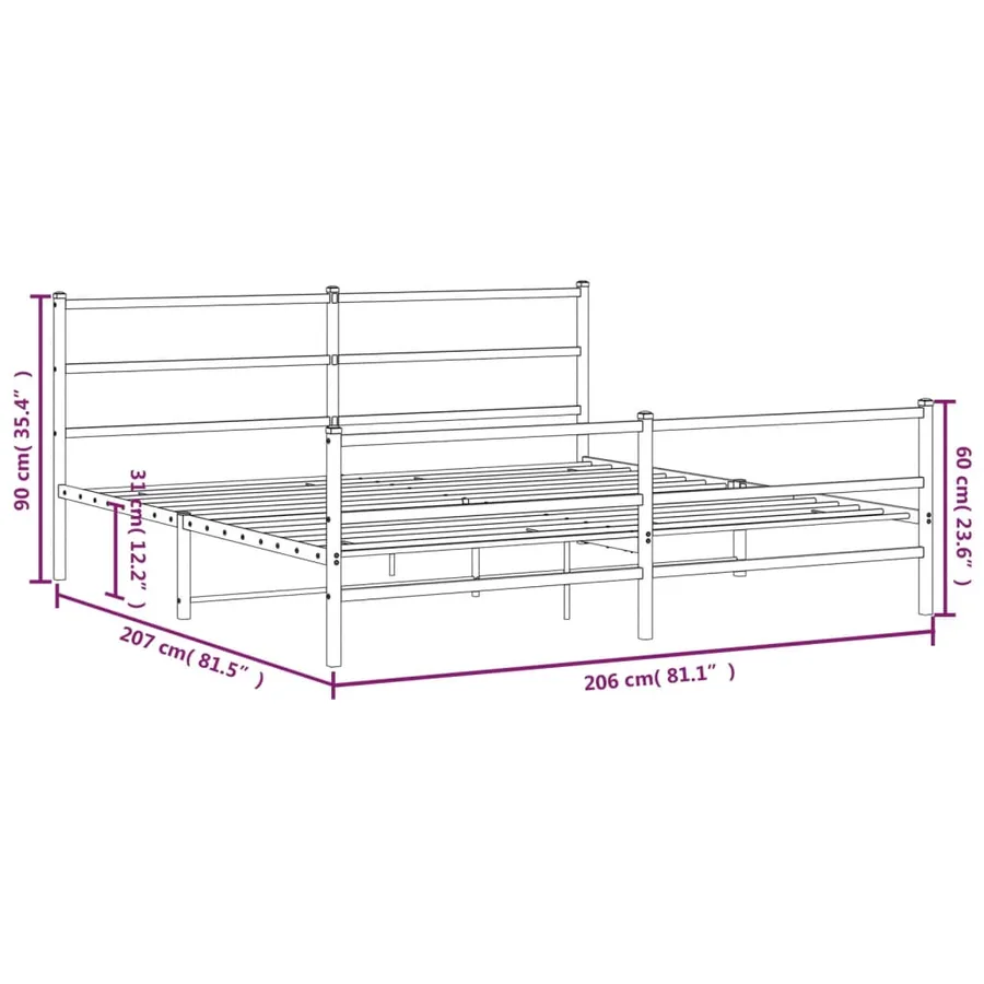 Cadre de lit métal sans matelas avec pied de lit noir 200x200cm - 10
