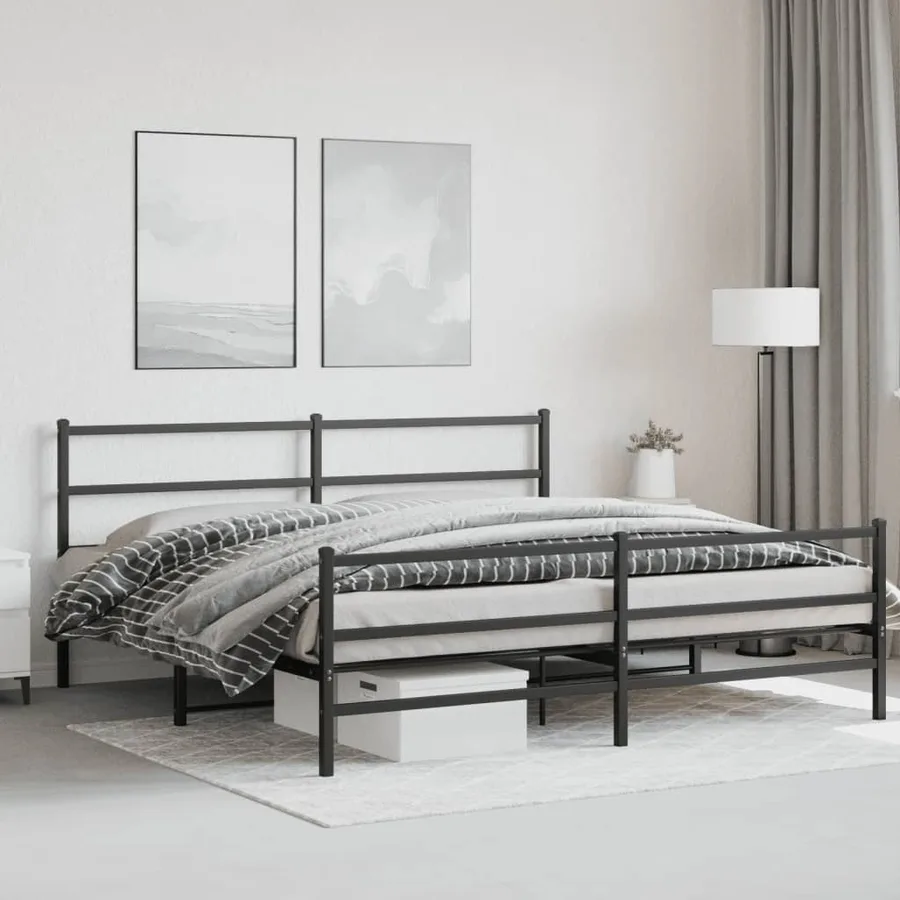 Cadre de lit métal sans matelas avec pied de lit noir 200x200cm - 4