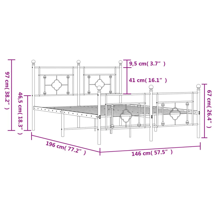 Cadre de lit métal sans matelas et pied de lit blanc 140x190 cm - 11