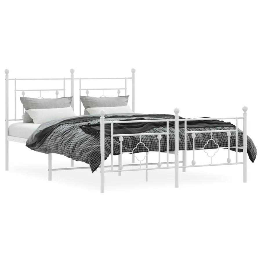 Cadre de lit métal sans matelas et pied de lit blanc 140x190 cm - 3