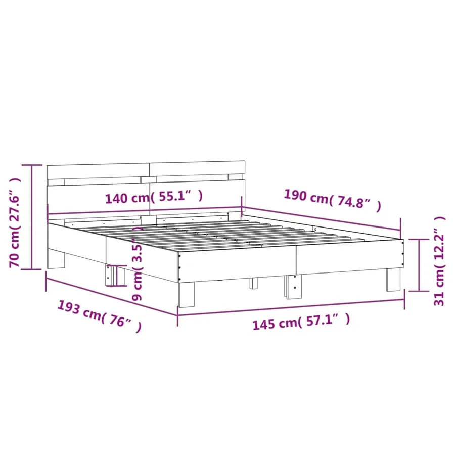 Cadre de lit sans matelas gris béton 140x190 cm - 10