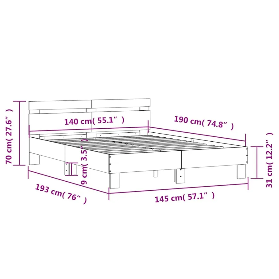 Cadre de lit sans matelas noir 140x190 cm - 10