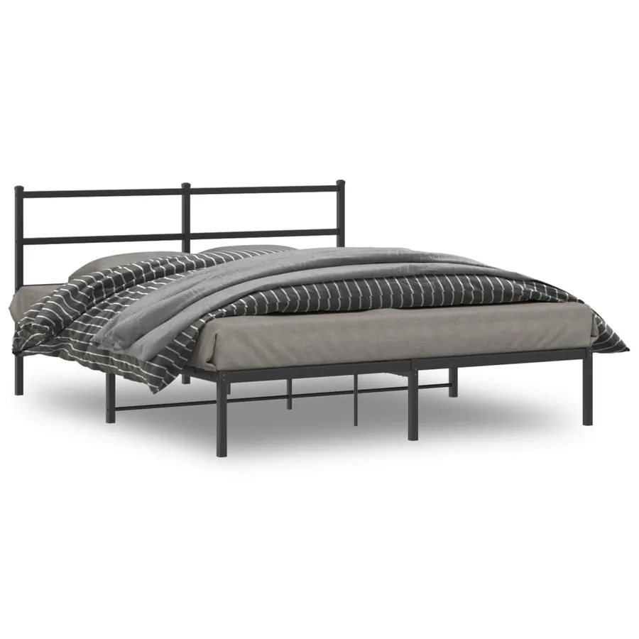 Cadre de lit métal sans matelas avec tête de lit noir 150x200cm