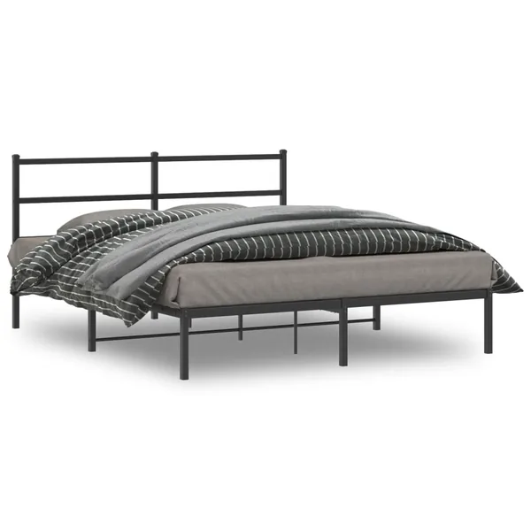 Cadre de lit métal sans matelas avec tête de lit noir 150x200cm