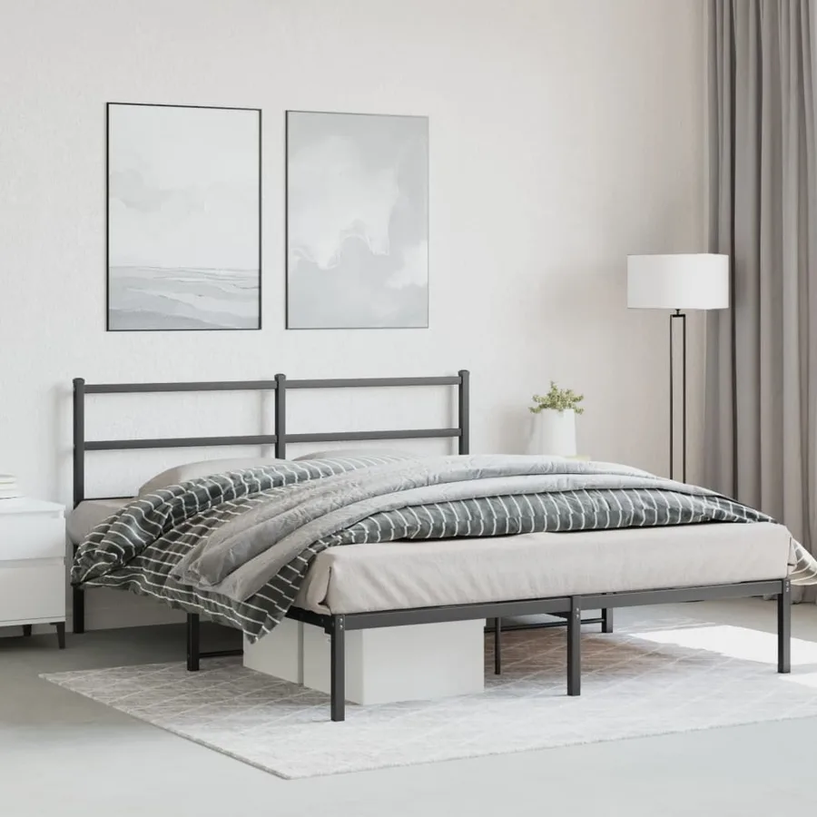 Cadre de lit métal sans matelas avec tête de lit noir 150x200cm - 4