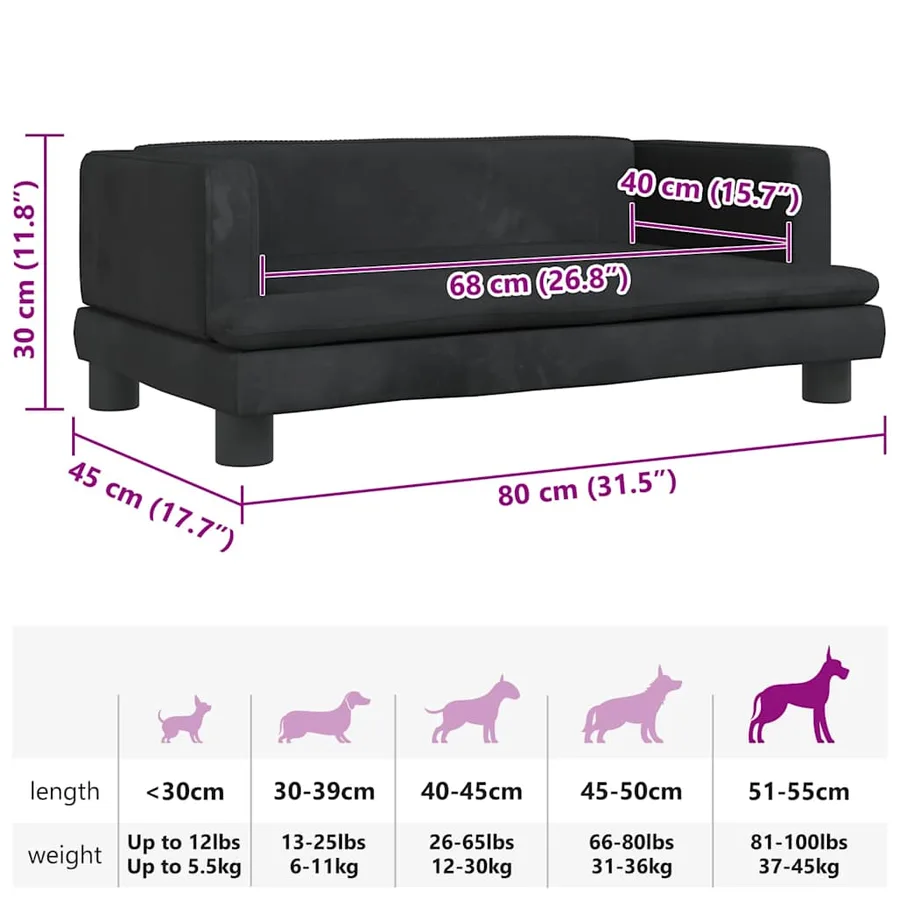 Lit pour chien noir 80x45x30 cm velours - 7