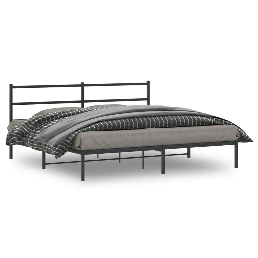 Cadre de lit métal sans matelas avec tête de lit noir 193x203cm
