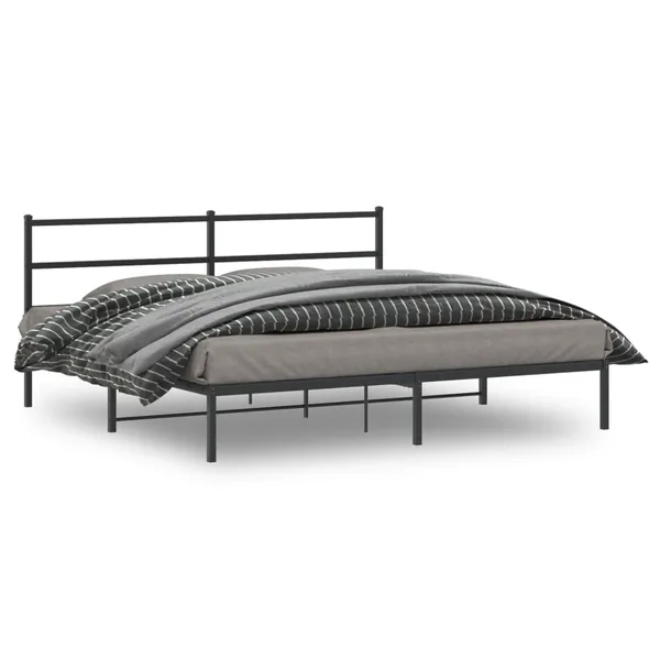 Cadre de lit métal sans matelas avec tête de lit noir 193x203cm