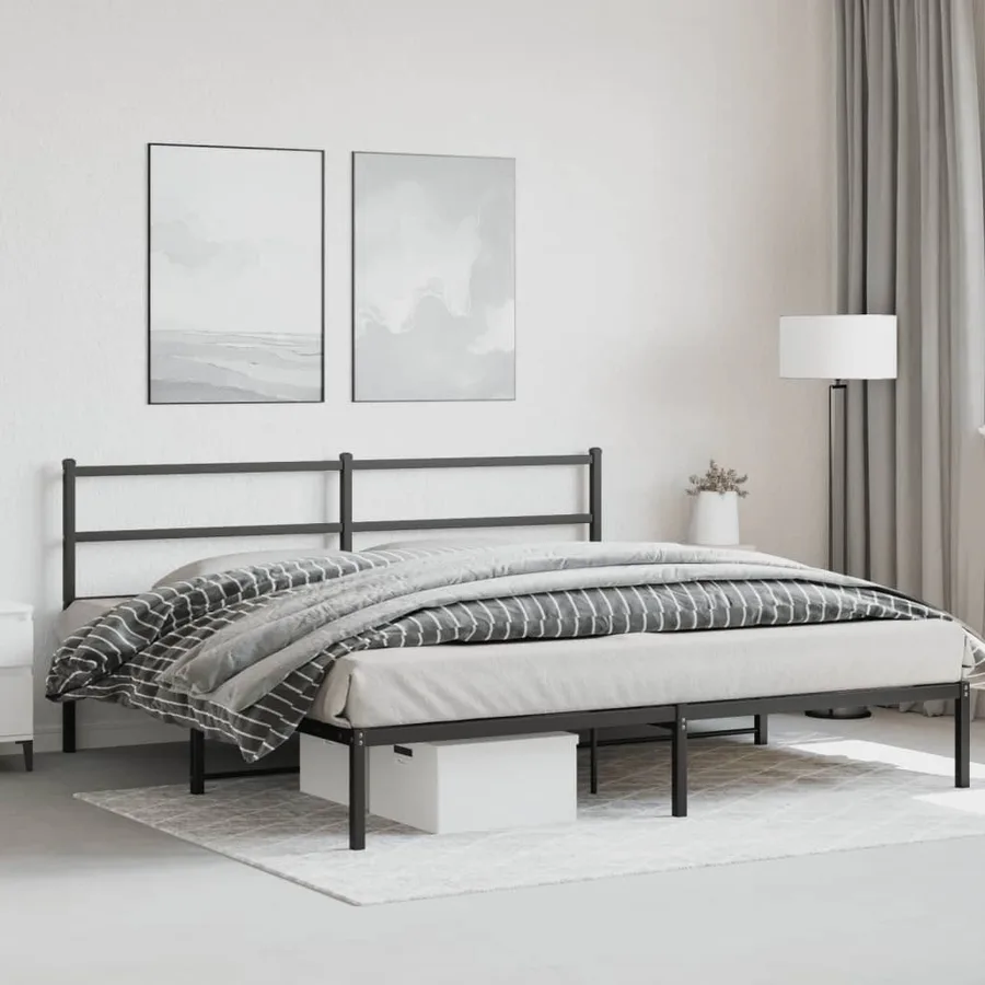 Cadre de lit métal sans matelas avec tête de lit noir 193x203cm - 4
