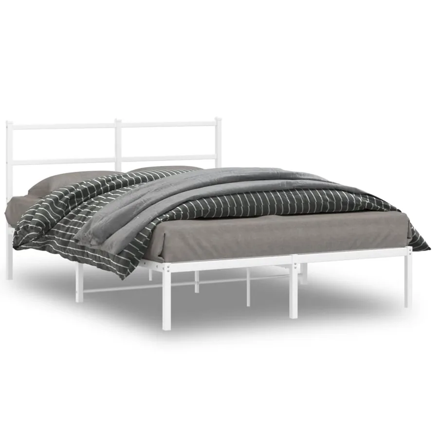 Cadre de lit métal sans matelas et tête de lit blanc 140x190 cm
