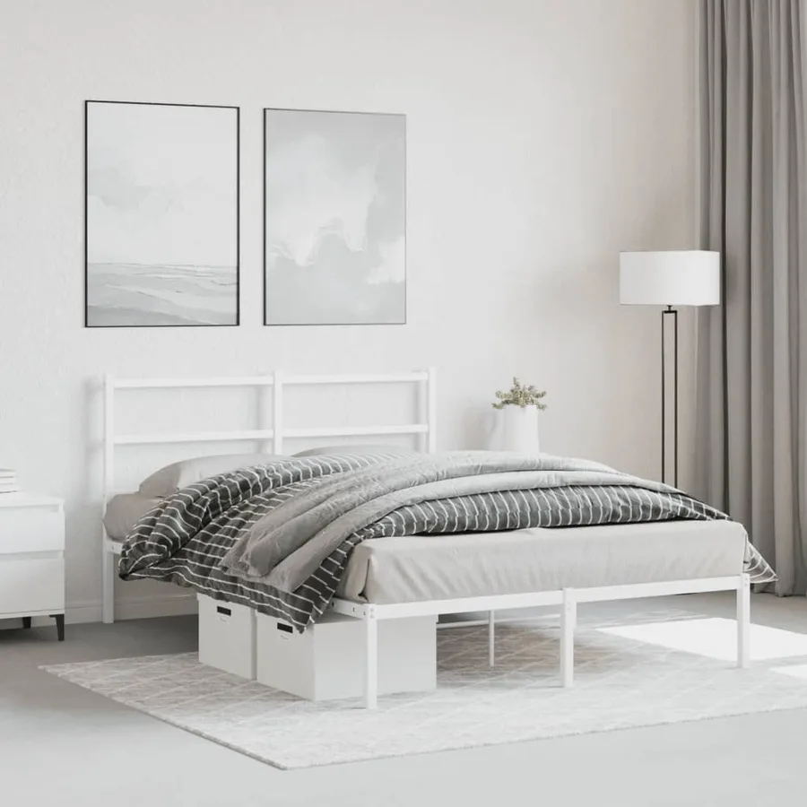 Cadre de lit métal sans matelas et tête de lit blanc 140x190 cm - 4