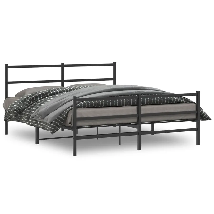 Cadre de lit métal sans matelas avec pied de lit noir 160x200cm