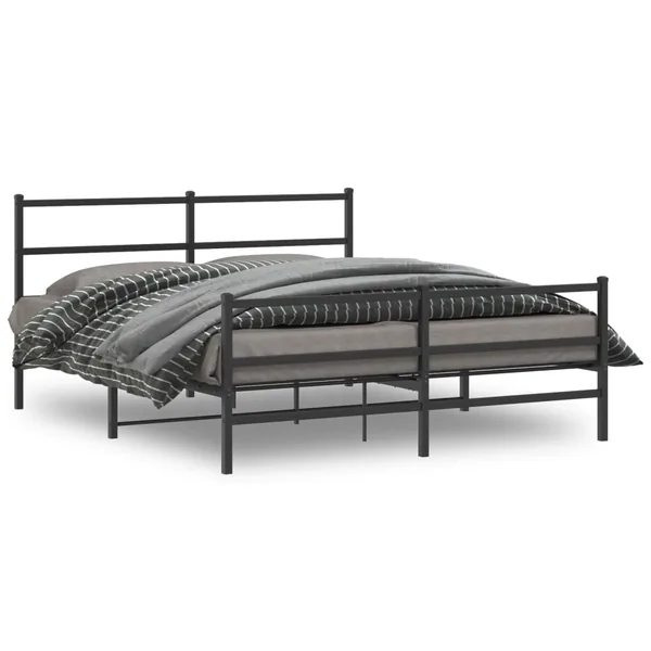 Cadre de lit métal sans matelas avec pied de lit noir 160x200cm