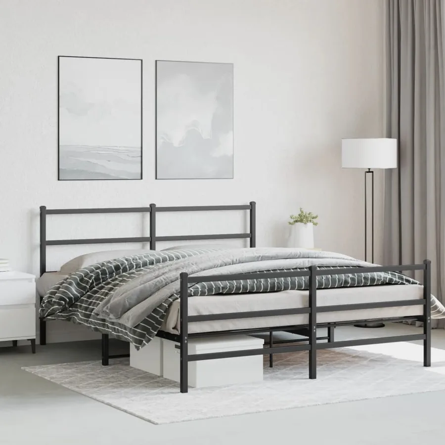 Cadre de lit métal sans matelas avec pied de lit noir 160x200cm - 4