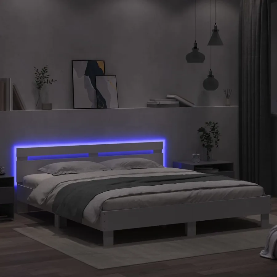 Cadre de lit avec LED sans matelas blanc 200x200 cm - 4