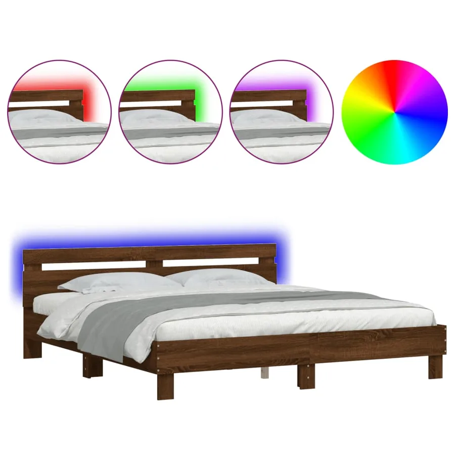 Cadre de lit avec LED sans matelas chêne marron 200x200 cm - 2