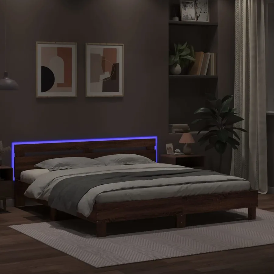 Cadre de lit avec LED sans matelas chêne marron 200x200 cm - 4