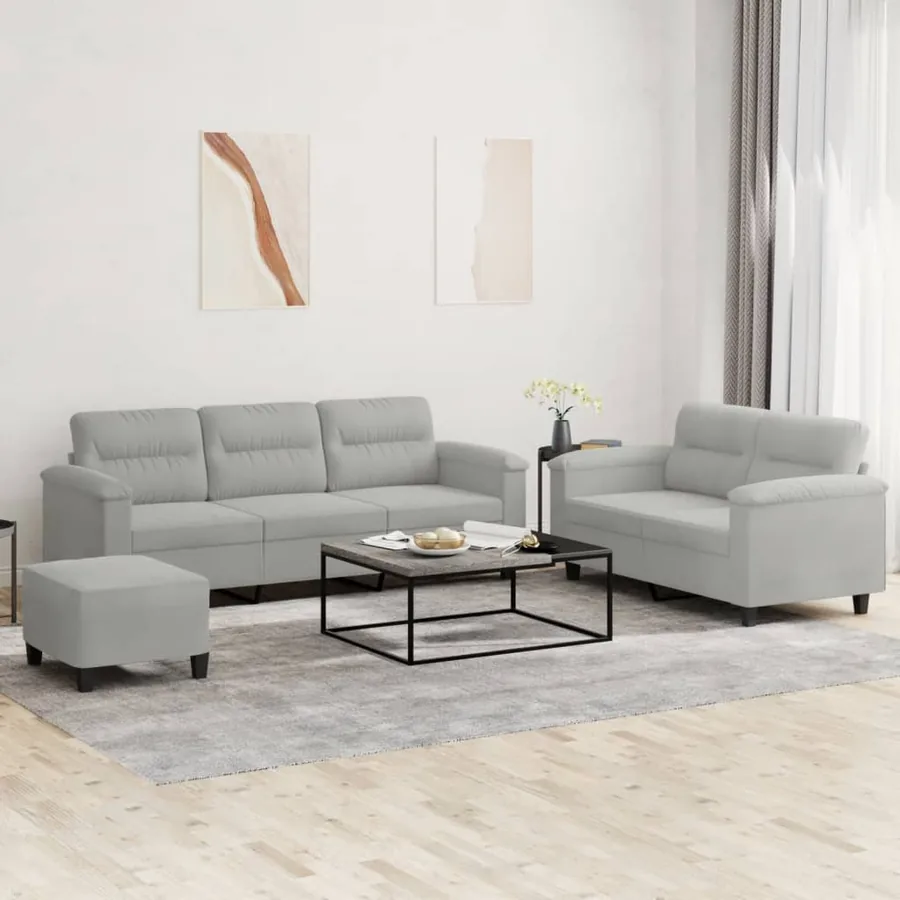 Ensemble de canapés 3 pcs coussins gris clair tissu microfibre