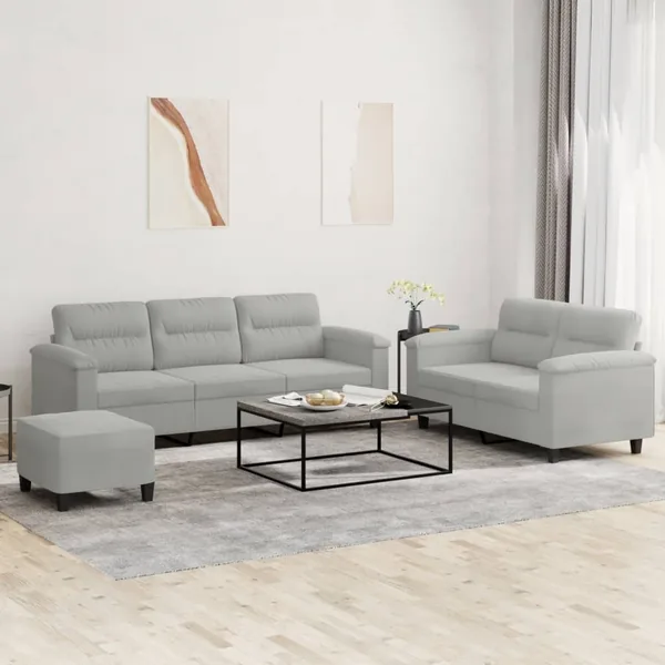 Ensemble de canapés 3 pcs coussins gris clair tissu microfibre