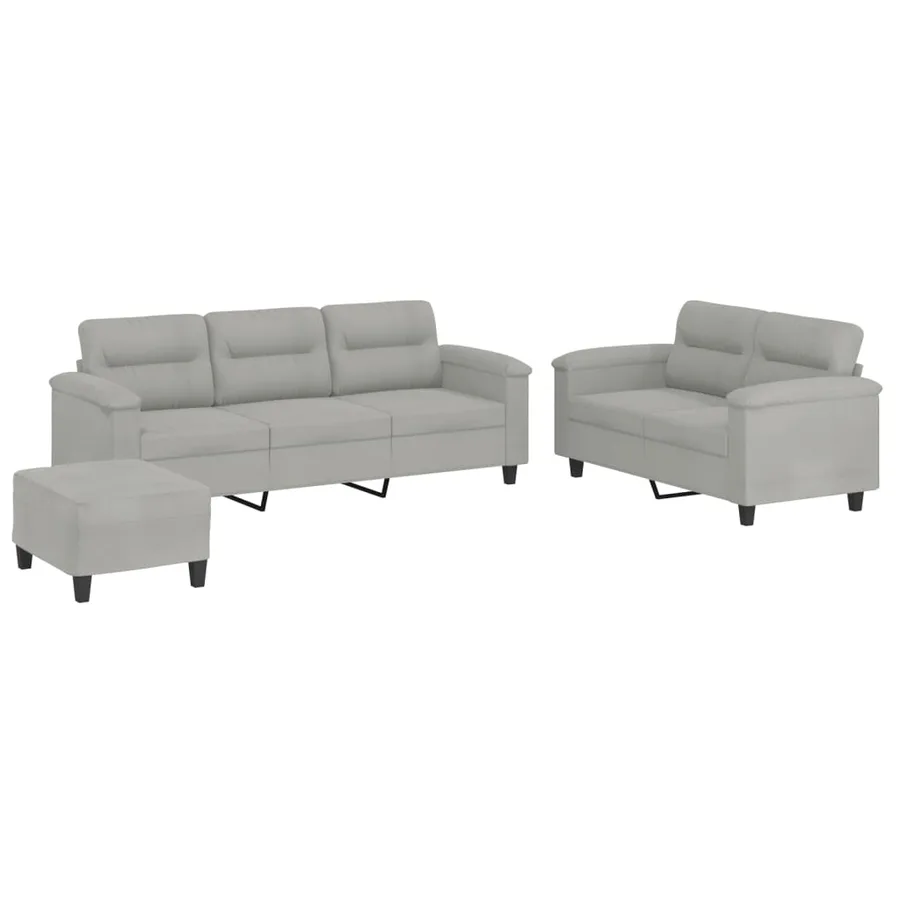 Ensemble de canapés 3 pcs coussins gris clair tissu microfibre - 2