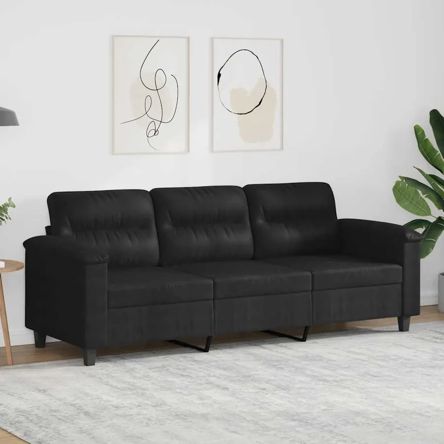Canapé à 3 places Noir 180 cm Tissu microfibre