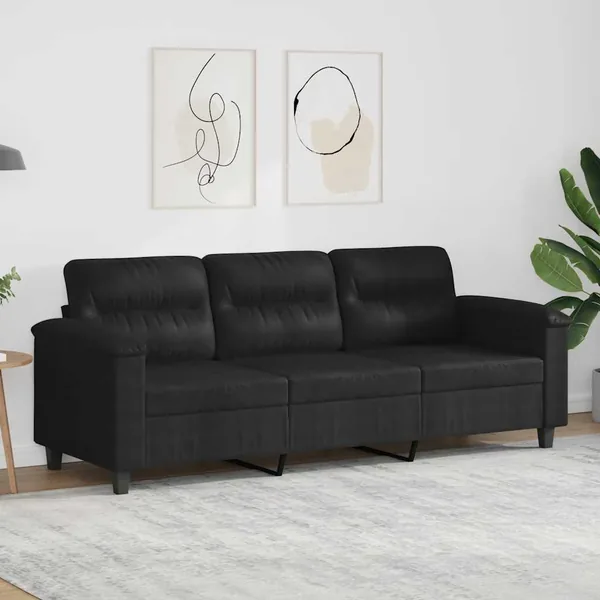 Canapé à 3 places Noir 180 cm Tissu microfibre