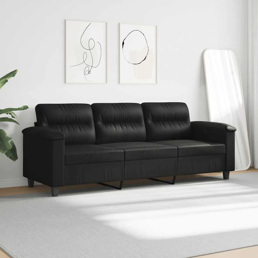 Canapé à 3 places Noir 180 cm Tissu microfibre - 3