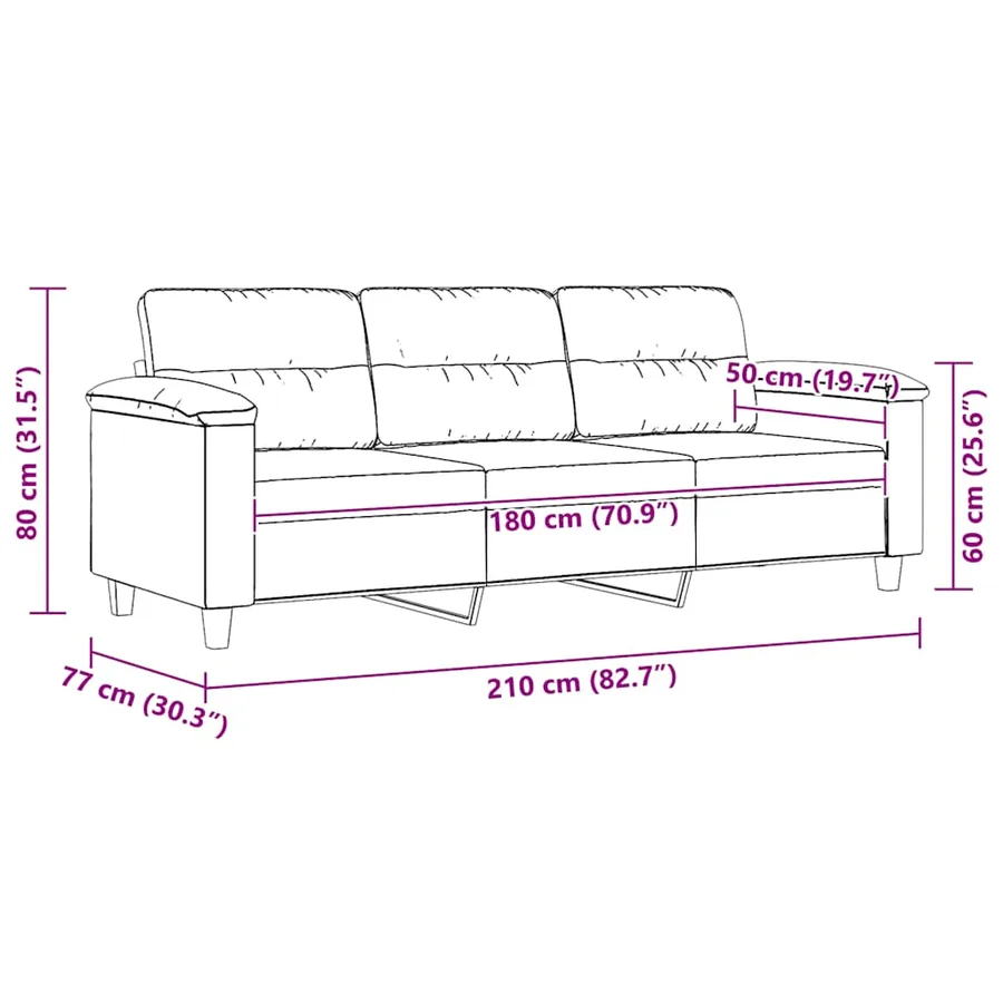 Canapé à 3 places Noir 180 cm Tissu microfibre - 9