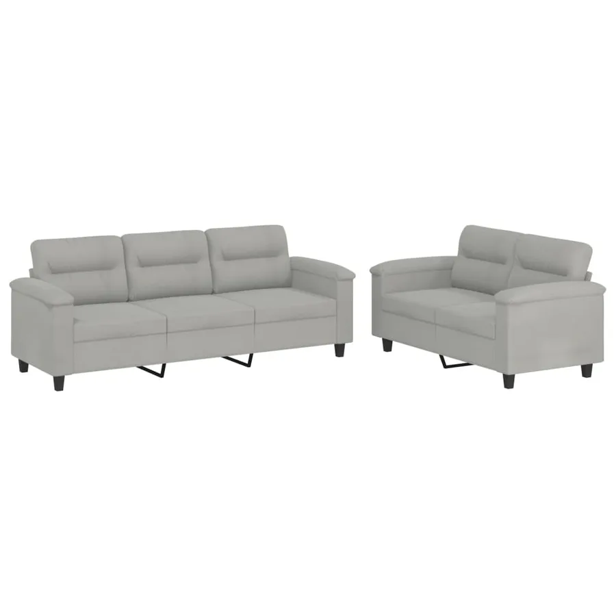 Ensemble de canapés 2 pcs coussins gris clair tissu microfibre - 2