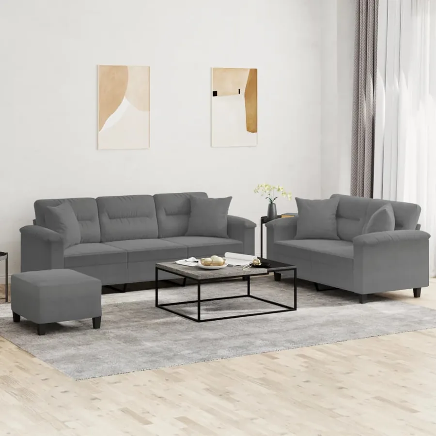 Ensemble de canapés 3 pcs coussins Gris foncé Tissu microfibre