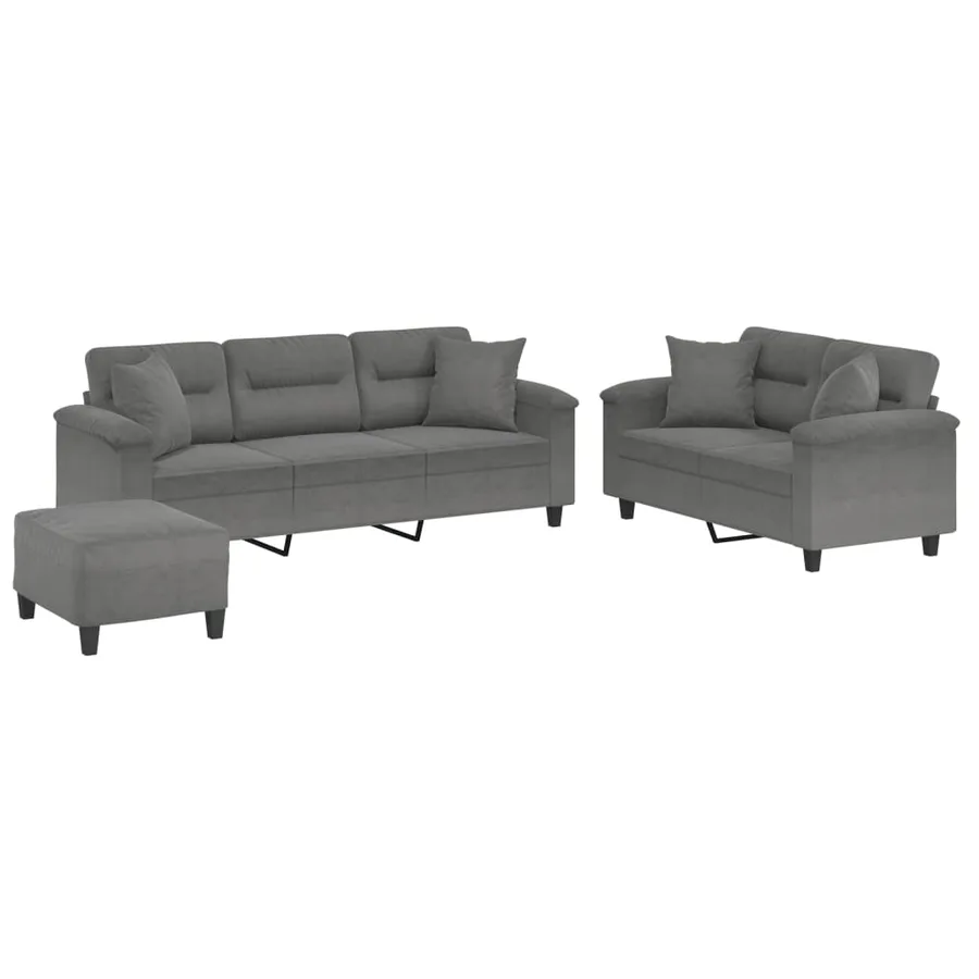Ensemble de canapés 3 pcs coussins Gris foncé Tissu microfibre - 2