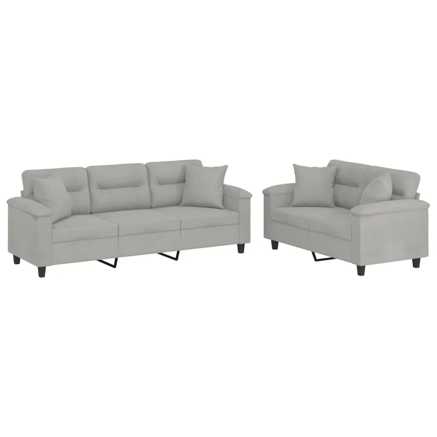 Ensemble de canapés 2 pcs coussins Gris clair Tissu microfibre - 2