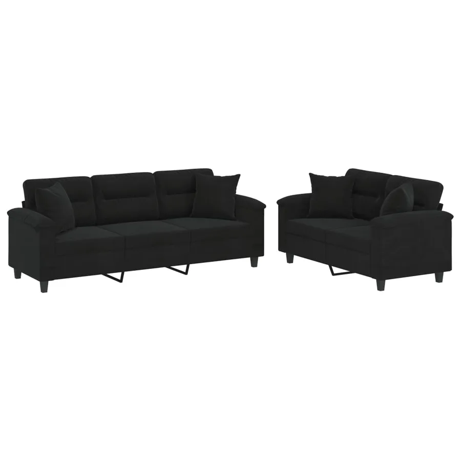 Ensemble de canapés 2 pcs avec coussins Noir Tissu microfibre - 2