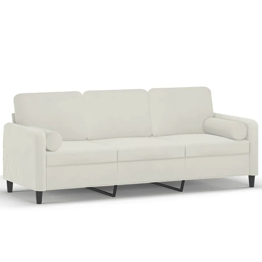 Canapé 3 places avec oreillers décoratifs crème 180 cm velours - 2