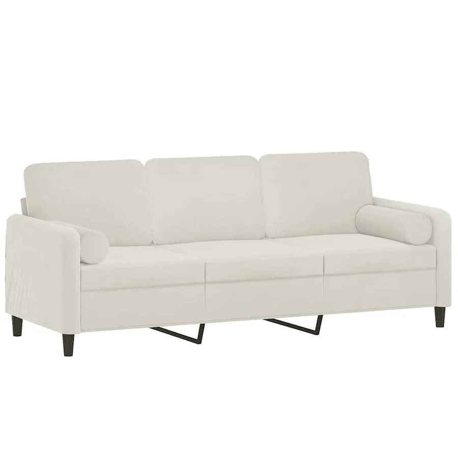 Canapé 3 places avec oreillers décoratifs crème 180 cm velours - 3