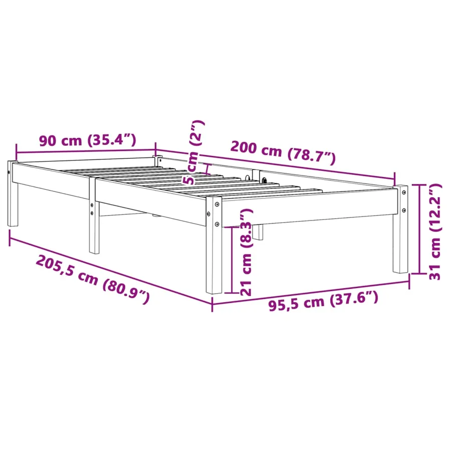 Cadre de lit sans matelas cire marron 90x200 cm bois pin massif - 8
