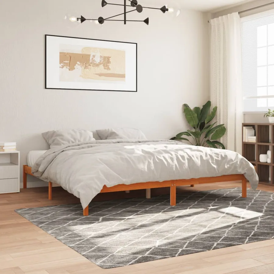 Cadre de lit sans matelas cire marron 200x200cm bois pin massif